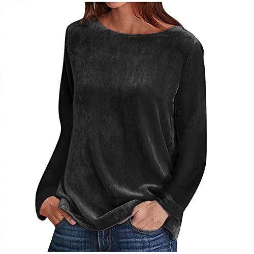 Chemisier Satin Femme Chic Et Élégant Blouse en Satin Tee Shirt Manches Longues Grande Taille Ample Fluide Tunique DéContracté Col Rond T-Shirt Haut Chemisiers et Blouses pour Le Bureau et Travail