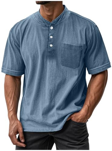 KOG T-Shirts für Herren Sommer Tshirts Kurzarm Bekleidung Einfarbige Wandershirt Gym Baumwolle Laufshirt Junge Arbeitsshirt Fashion Sportshirt Teenager Leicht Sweatshirt Blau 5XL