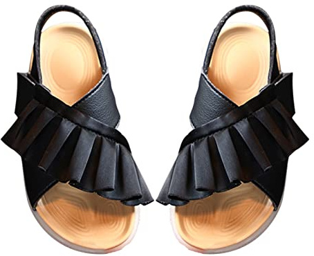Générique Fille Argent Orteils Séparés Sandales filles bébé mignon à volants princesse sandales chaussures baskets Fille Bleu Bout En Amande Sandales (Black, 30 Little Child)