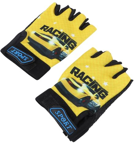 HAPINARY Guantes de Ciclismo Niñas, Medio Dedo, Color Amarillo Diseño de Coche, Antideslizantes y Transpirables, Ideales para Montar en Bicicleta
