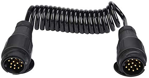Ladieshow Trailer Extension Cable 13 Pin Adapter, Coiled Extension Cable 13 Pin Extension Lead​ 3M Coiled Extension Cable for Trailer Boat Car Tractor