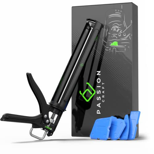 PASSION CRAFT® Kartuschenpresse Non Drip 2.0 mit 20:1 Anpressdruck [ Einstellbarer Hub ] Silikonspritze | Silikonpistole | Kartuschenpistole für Kartuschen – 310ml inkl. Silikon Fugenglätter Set