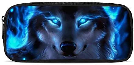 chaqlin Néon Loup Trousse à Crayons pour Enfants Adolescents, Animal École Stylo Boîte Marqueur Organisateur École Fournitures de Bureau pour Femmes