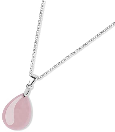 GAVU Ausgewähltes Geschenk Damen 925 Sterling Silber Halskette mit Rosenquarz Wassertropfen Anhänger