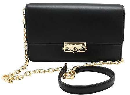 Michael Kors CECE Umhängetasche aus veganem Leder, mittlere Klappe, Schwarz, Schwarz