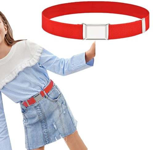 NiceYnn Kids Adjustable Elastic Belt with Silver Square Buckle, Stretch Easy Clasp Belt for Children 3-10 Years Boys Girls Jeans Pants Uniform Dress Shorts Trousers Red