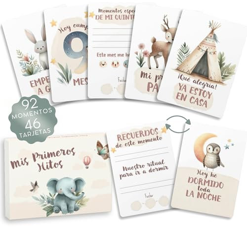 HUBORNS – Tarjetas cumple mes bebé “Mis primeras veces”, set de tarjetas para fotos y recuerdos, regalo original para recién nacidos y padres primerizos con caja premium de regalo
