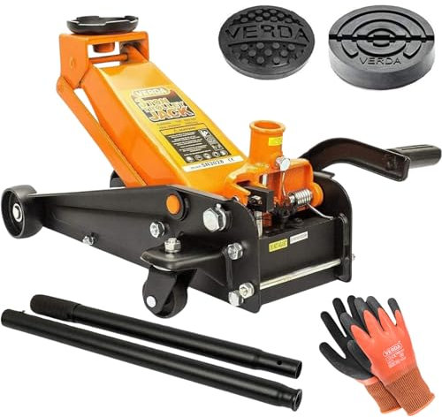 Hydraulischer Wagenheber 3T,130-490mm, 2X Gummi, Profilmesser, Montagehandschuhe Heber Rangierwagenheber, PKW, Profi, Auto, Wohnmobil, Geländewagen (SN3028)