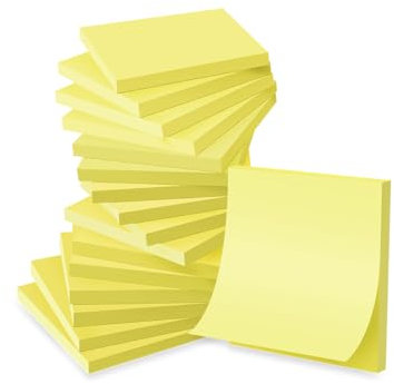 Wowivy 16 Blöcken Gelbe Haftnotizen, 76 x 76 mm, Sticky Pads, recycelbar, Self-Stick Notes Pads,klebezettel, einfach zu posten für Zuhause, Büro, 55 Blätter/Block, 880 Blätter Gesamt