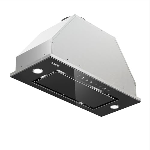 VIKIO HOME Range Hood Insert 36 Inch - Built-in 900 CFM Ducted/Ductless Range Hood with 3 Speed Fan, Black Stainless Steel & Tempered Glass with Gesture Sensing &Touch Control for Over Kitchen Stove