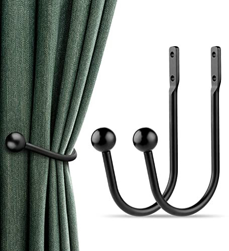 Curtain Holdbacks, 2pcs Curtains Holder Wall Mounted Drapery Tiebacks Retro Window Hook for Home Decor, Matte Black