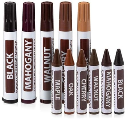 OUDQFCJ 10 Piezas Kit Bolígrafo para retocar muebles de madera, Parquet, Laminado, Encimeras, Retoque, Rotulador de Corrección, Rotuladores de Rayones, Masilla Reparadora