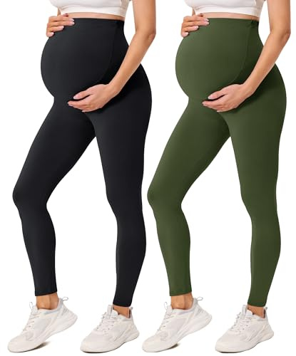 VALANDY Creamlush 2 Pack Women's Maternity Leggings Over the Belly Pregnancy Activewear Workout Yoga Tights Pants