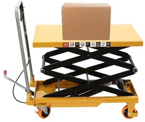 770 Ibs Hydraulic Lift Table, Mobile Scissor Platform Elevator Table Trolley Material Handling Cart Heavy-Duty Scissor Lift with 4 PU Wheels for Warehouse Workshop Material Handling