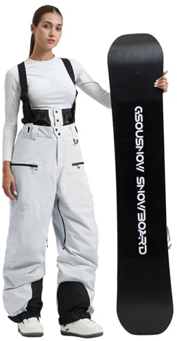 GSOU SNOW Hombres Mujeres Pantalones de Esquí Holgados Pantalones de Snowboard Baggy Pantalones de Nieve Oversize con Tirantes - Multibolsillos Impermeable Antiviento Transpirable Aislado Cálido