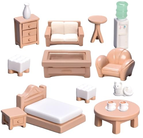 LAKPYN 15 pcs Muebles Casa de Muñecas con Accesorios Coloridos, Juguetes Educativos y Juego de Simulación para Niños Niñas Partir 3 Años +