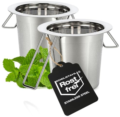 com-four® 2x filtro tè in acciaio inox – setaccio a maglia fine per tè sfuso & spezie – infusore riutilizzabile con manico per amanti del tè