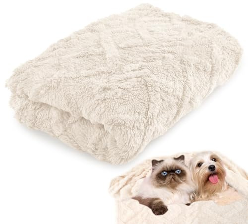 Neerow Dog Blanket Washable, 100 x 150 cm Fleece Cat Blanket, Soft Fluffy Puppy Pet Blankets for Medium Small Indoor Dogs Cats Sofa Bed (Beige)