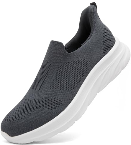 Dhinash Zapatillas Casual para Hombre Sin Cordones Calzado Deportivo Calzados para Correr en Asfalto Zapatos de Tenis Zapatillas Deportivas Zapatos de Running Gris Oscuro Talla 45