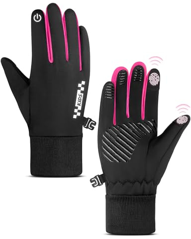 Becellen Gants de Cyclisme pour Enfants, Chauds d'hiver Gants de Sport avec Ecran Tactile Thermiques Antidérapants Gloves pour Garçons et Filles 7-12 Ans