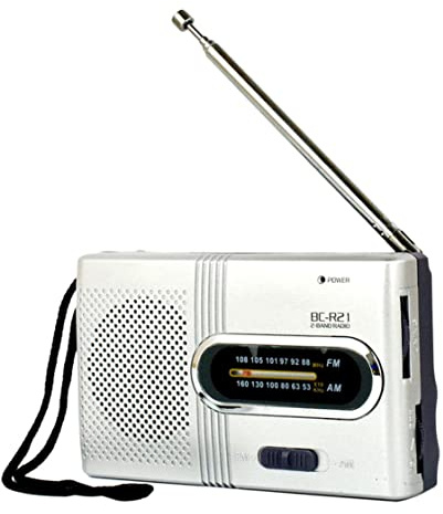 BC-R21 Mini Radio, Antenne Télescopique AM FM Portable Radio de Poche Récepteur Mondial Haut-Parleur Fonctionnant sur Piles, Argent (sans Batterie)