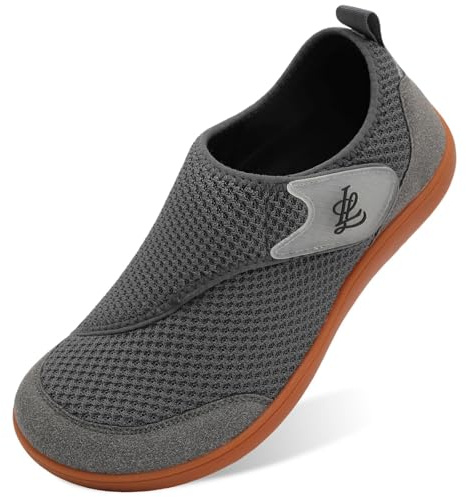 JIASUQI Barefoot Shoes Mens Wide Width Diabetic Shoes Breathable Walking Shoes Adjustable Zero Drop Sneakers for Edema Feet(Dark Grey 44,9 UK)