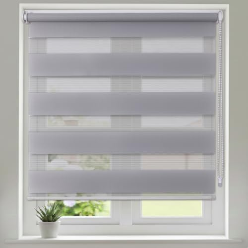 Maritown No Drill Day and Night Zebra Roller Blinds for Windows Easy Fit | 3-in-1 install, Stick on, Light Control, Privcy, UV Protection, for Bedroom Kitchen Bathroom, Door, Office, Renter Friendly