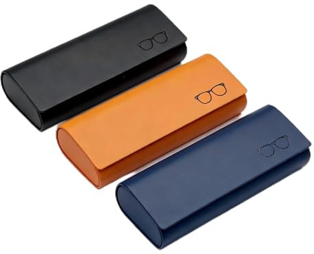 Frdelma Estuche rígido para gafas,3 pezzi estuche rígido de cuero PU para mujer y hombre, estuche resistente para gafas de sol, gafas de lectura