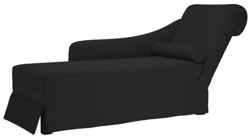 Holepyr Chaiselong med nackrulle och höger armstöd svart sammet 145 x 56 x 70 cm liggstol för vardagsrum sovrum gästrum relaxzon och lounge för läsning och avkoppling