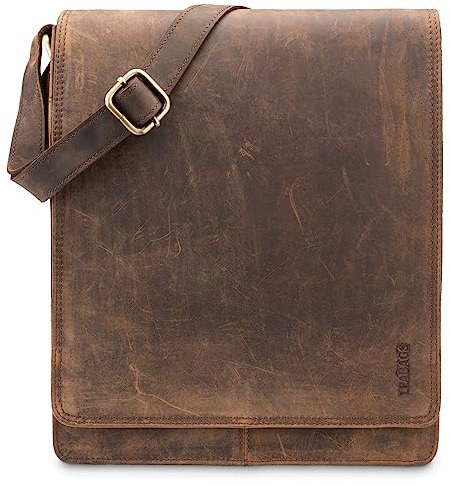 LEABAGS Borsa a Tracolla in Pelle per Uomo e Donna | Borsa per Laptop in Vera Pelle fino a 13 Pollici | Messenger Bag con Tracolla | Borsa da Lavoro, Trasporto e a Mano | Vintage Marrone-Rosso