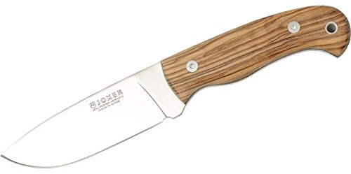 Joker Cuchillo de Caza y Monte Montés II CO58 con cachas de Olivo, Hoja de 11 cm y Funda de Cuero marrón, Herramienta de Pesca, Caza, Camping y Senderismo