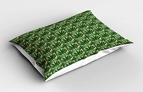 ABAKUHAUS Banana Leaf Pillow Sham, Windmill Palm Trees, Decorative Standard Size Printed Pillowcase, 32 X 16, Pale Yellow Jade Green