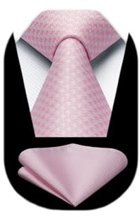 HISDERN Cravate Homme Rose Mariage Élégant Cravates et Pochette Plaid Classique Ensemble de Cravate Mouchoir d'affaires Fête