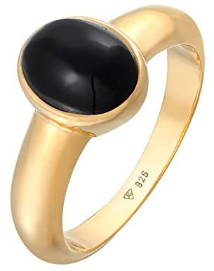 Kuzzoi Anillo de sello para hombre con piedra de ónix negro, plata 925 chapada en oro, Plata de ley, Ónix