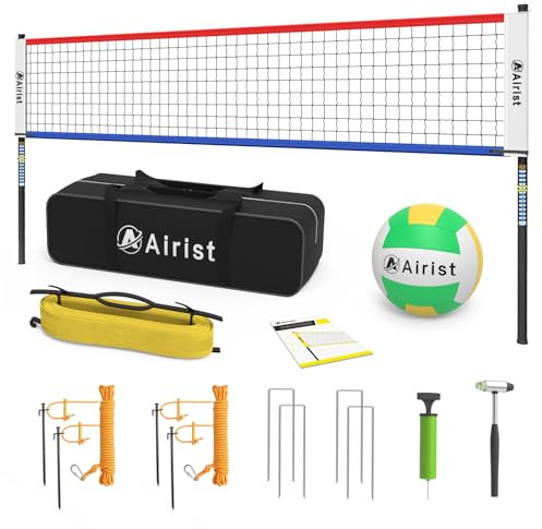 Airist Portable Volleyball Net Set with Height Adjustable Pole and Carrying Bag,Outdoor Volleyball Net for Backyard and Beach（Red and Blue）