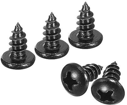 QUARKZMAN 100Pcs 4x8mm Tornillo Autorroscante de Cabeza Alomada Redonda Phillips, Tornillos Autoperforantes de Acero Inoxidable 304, Tornillo para Madera con Rosca Completa, Negro