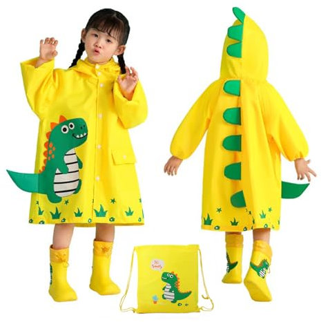 Ynport Crefreak Kinder Regenponcho Wasserdichter Regenumhang Faltbare Regenbekleidung Niedliche Kinder Regenmantel Leichte Schultasche Kapuzenpullover Regenmantel für Mädchen Junge,Gelb,L