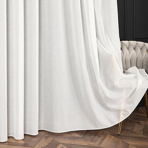 Gardinen Vorhangen Tenda Bianca 300x250 cm (LxA) Murano Lunga in Voile con Nastro Arricciatenda Elegante per Soggiorno e Camera da Letto Leggera Morbida Trasparente