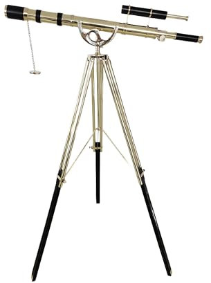 Vintage Floor Standing Brass Telescope Shiny Brass Finish Black Leather Adjustable Tripod Telescope 65'' Nautical Maritime Handmade Design Antique Handicraft for Home Decor