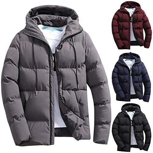 Doudoune Blouson Homme Hiver Chaud Manteau épais Veste Moto épaissir Chaud Slim Manteau à Capuche Hiver Veste Matelassée Zipper Basique Jacket Couleur Unie avec Cordon 2024