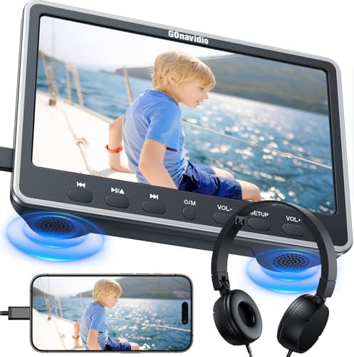 GOnavidio 12,5 DVD-Player Auto mit HDMI-Eingang, Kopfhörer, Montagehalterung, DVD Player Auto Kopfstütze Disc-Eingang mit Saugnapf, unterstützt Sync Screen, AV EIN- und Ausgang ohne Akku