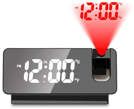 CEWROM Digital Projektionswecker für Schlafzimmer, Digitaler Wecker mit Temperatur und Zeit Projektion, LED Digitaluhr, Digitalanzeige Tischuhr für Schlafzimmer, Decke, Wand, 12/24 Stunden, USB-Laden
