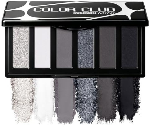 SUSIKEKI Black Eyeshadow Palette with Mirror Silver Gray Black Tones Matte Shimmer Smokey 6 Colors Mini Eye Shadow Pallet Travel Size Highly Pigmented for Vampire Clown Joker Goth Halloween Makeup