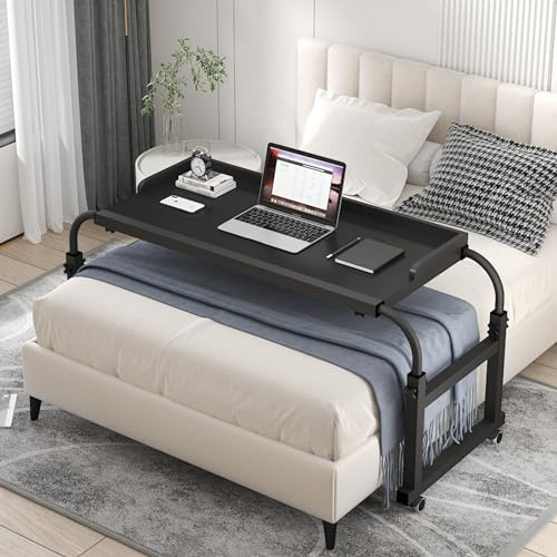 Mesa ajustable con ruedas para ordenador portátil, altura de 6595 cm, longitud 115210 cm, estación de trabajo multifuncional, color negro, ideal para oficina en casa y estudio
