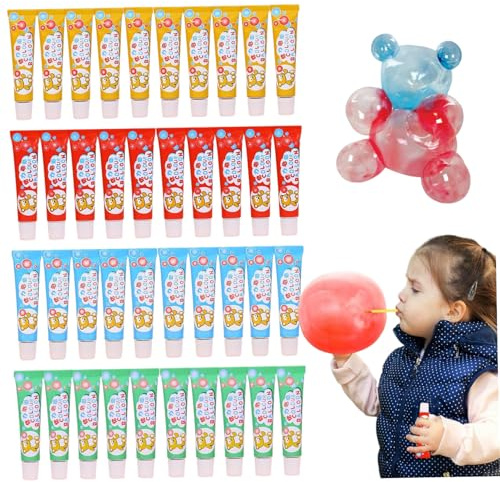 Bubble Balloons, Plastic Bubbles with Straw 32 Sets Easy & Fun Blow Plastic Bubbles for Kids Portable for School, Party, Indoor, Outdoor, Birthday Gifts