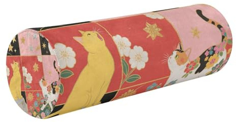 Federa per cuscino a rullo di colore pastello con fiori di gatto con cerniera cuscino cervicale per dolore al collo cilindro cuscino rotolo lombare supporto lombare almohada redonda para el cuello