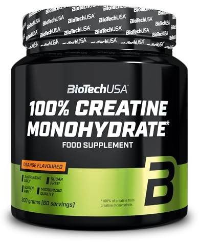 BioTechUSA 100% Creatine Monohydrate | mikroniserat kreatin | Kreatin ökar prestationen vid snabbstyrketräning | lättlöslig | rent monohydrat | 300 g, Apelsin