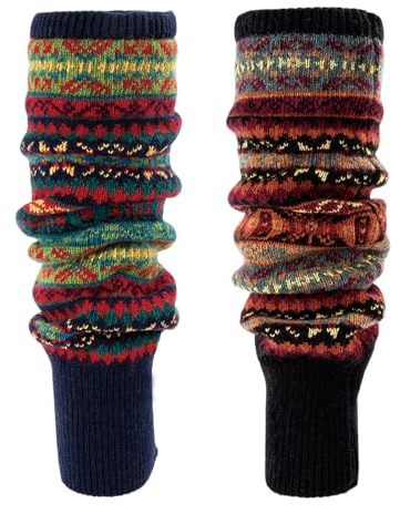 Dioxay 2 Pairs Long Leg Warmers for Women, Winter Warm Knitted Boot Cuffs & Slouchy Socks，Bohemian Style 80s Party Accessories, Yoga & Ankle Warmers (Black, Navy Blue)