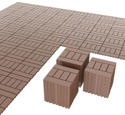 Airsell Interlocking Deck Tiles | Plastic Outdoor Flooring for Patio, Garden & Balcony | Waterproof & All-Weather | Anti-Slip Surface (Brown LSTPK-44 Pcs (44 Sq Ft))
