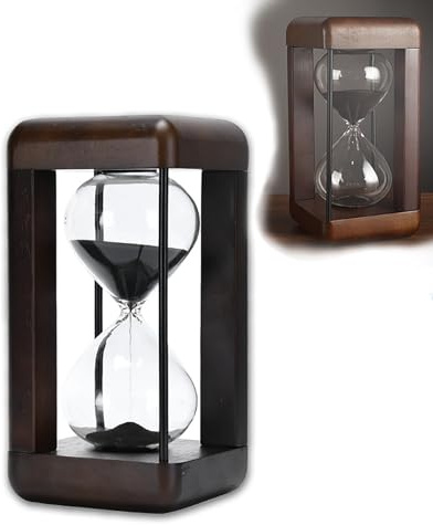 Reloj de Arena de 60 Minutos, Cristal de Arena Decorativo de Madera de Nogal, Asistente de Gestión del Tiempo y Regalo Creativo para Sala de Estar Dormitorio Escritorio, 22 x 11,5 x 11,5 cm
